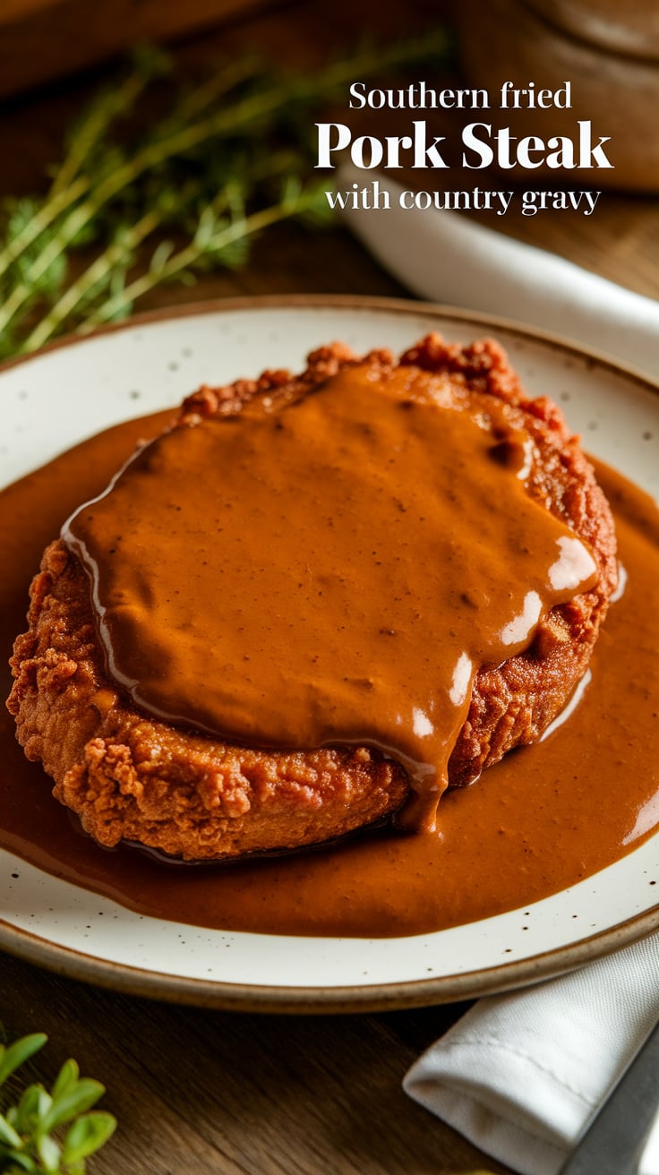 Experience the ultimate comfort food with our Southern Fried Pork Steak. This dish combines a crispy exterior with juicy meat, all topped off with a creamy country gravy that will have you reminiscing about family gatherings and warm kitchen aromas.