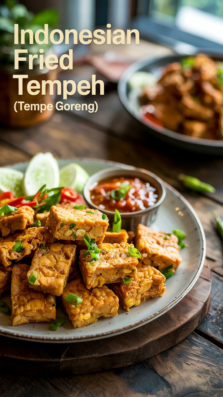 Dive into the world of tempe goreng, where each golden slice delivers a satisfyingly crisp bite and a hint of traditional Indonesian spices.